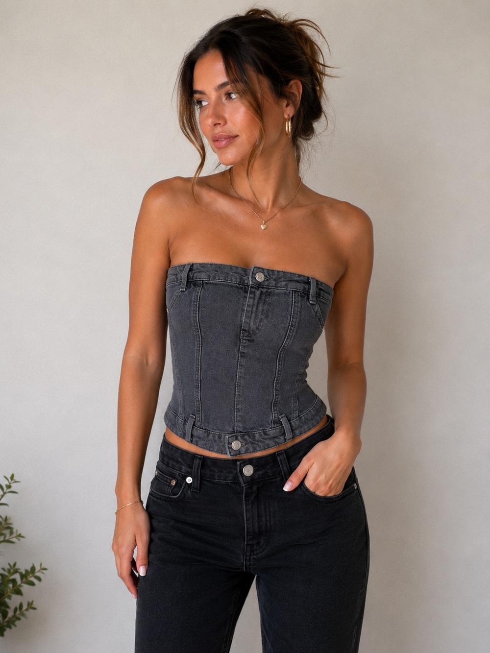 Zara Denim Corset Bustier Top NWT
